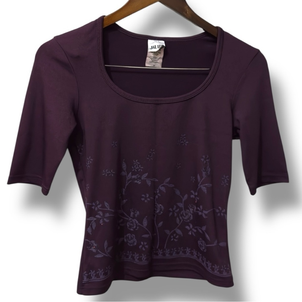 Jalate | EUC Plum Floral Scoop Neck Stretch Top (size M) - Picture 2 of 8
